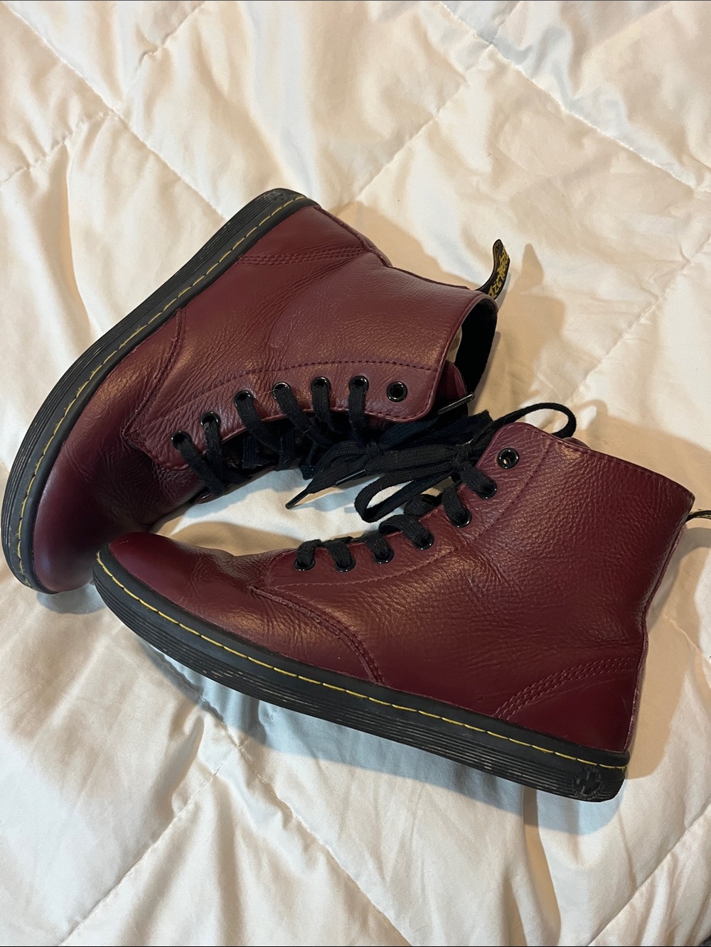 DR. MARTENS LEYTON CHERRY RED LEATHER CASUAL BOOTS - Picture 6 of 8